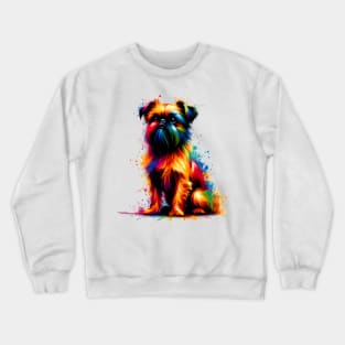 Vibrant Brussels Griffon in Abstract Splashed Paint Crewneck Sweatshirt